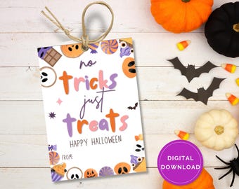 No Tricks Just Treats Halloween Favor Tags, Printable Halloween Tags, Boo Gift Tags, Trick Or Treat Favor Tags, Treat Bags, Party Favor
