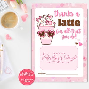 Porta-cartão de presente de feliz dia dos namorados para professores, Obrigado, um café com leite por tudo o que você faz Porta-cartão de presente, para impressão, download instantâneo