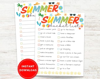 Summer Bucket List Printable, Blank Summer Bucket List, Bucket List Template, Summer Template For Kids, Summer Break Activities Checklist