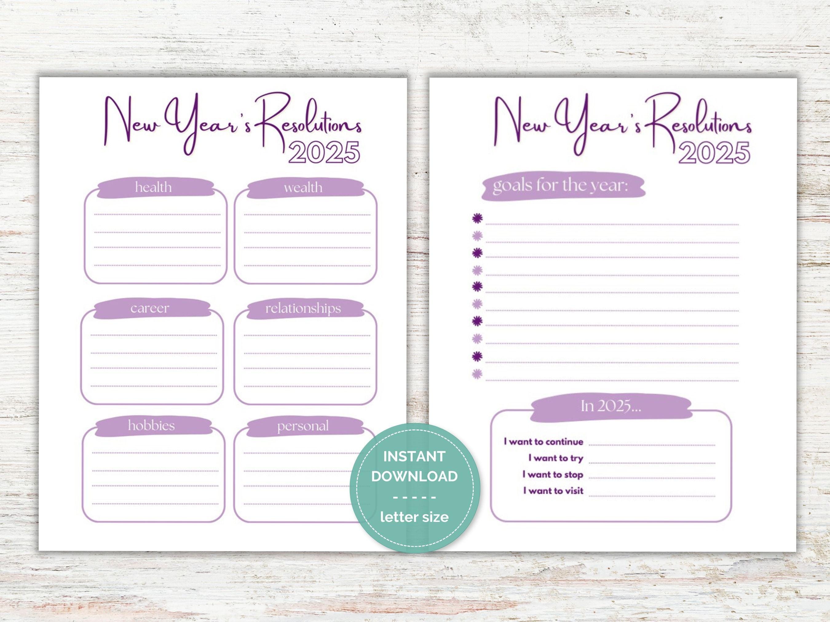 New Years Resolutions Printable Sheet, 2025 New Year Goals List, New ...