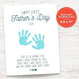 First Father&#39;s Day Handprint Art and Craft Printable, 1st Father&#39;s Day Baby Keepsake Gift For New Dad From Baby, DIY Handprint Art Template