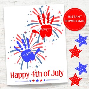 4th of July Fireworks Handprint Art Craft, Patriotic Fourth of July Handprint Keepsake, Toddler Daycare Summer Camp Activity Printable