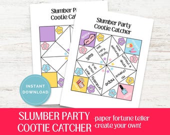 Slumber Party Cootie Catcher, Slumber Party Printable Fortune Teller, Sleepover Birthday Party Game Create Your Own Cootie Catcher Printable