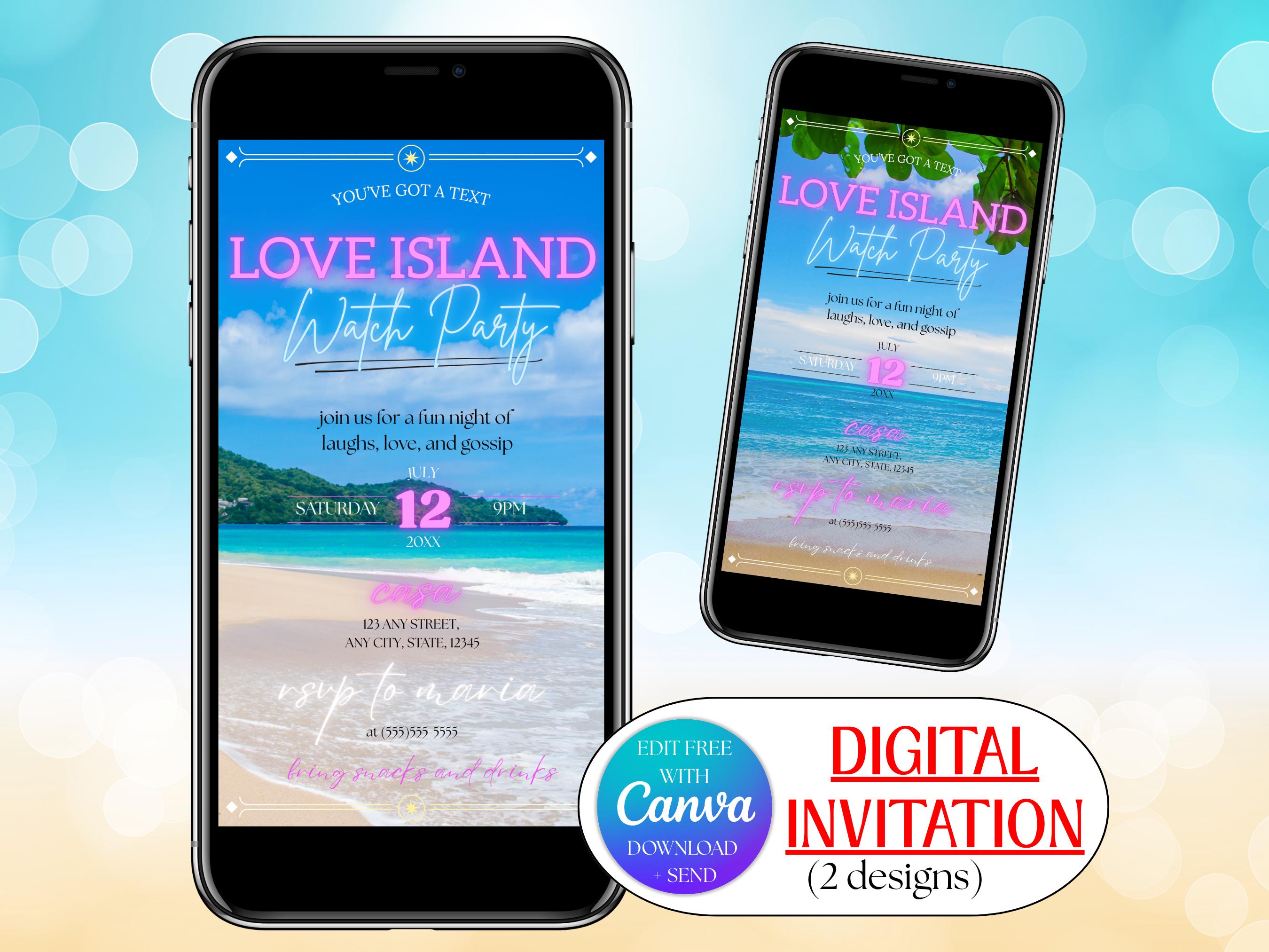 Love Island Watch Party Digital Invitation, TV Show Watch Party Digital Evite Template, Television Show Episode Invite, Evite Editable Canva