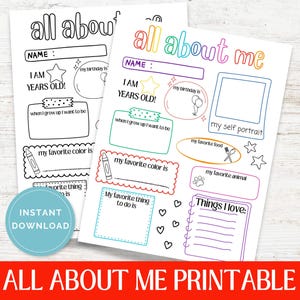 All About Me Printable For Kids Back To School Get To Know Me Questionnaire First Day of School Activity All About Me Worksheet Kid Activity