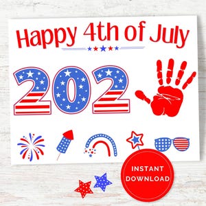 4th of July 2025 Handprint Art Craft, Patriotic Fourth of July Handprint Keepsake, Toddler Daycare Summer Camp Activity Craft 2025 Printable