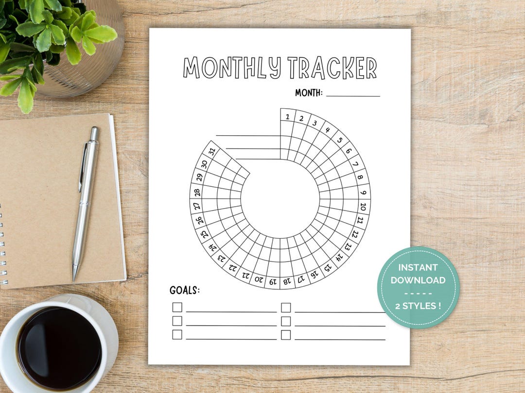 Simple Circle Monthly Habit Tracker, Customizable Blank Goal Tracker ...