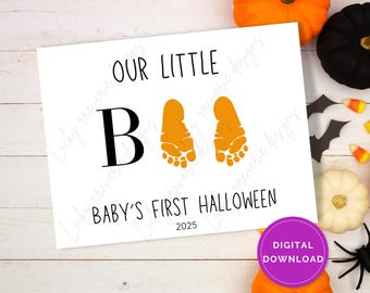 Baby's First Halloween Footprint Art Craft, Our Little Boo My First Halloween Art Keepsake Craft For Baby Infant, First Halloween Printable