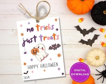 No Tricks Just Treats Halloween Favor Tags, Printable Halloween Tags, Boo Gift Tags, Trick Or Treat Favor Tags, Treat Bags, Party Favor