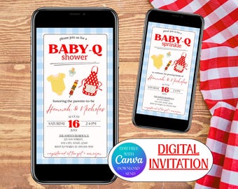 Baby-Q Shower Digital Invitation Template, Evite Baby Q, Couples Baby Sprinkle Invite, Backyard Baby BBQ Party Evite, BBQ Baby Shower Evite