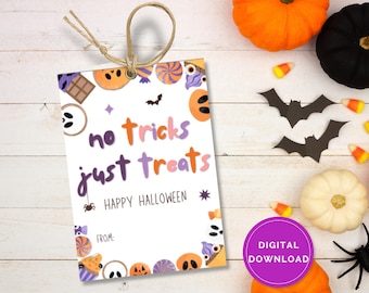 No Tricks Just Treats Halloween Favor Tags, Printable Halloween Tags, Boo Gift Tags, Trick Or Treat Favor Tags, Treat Bags, Party Favor