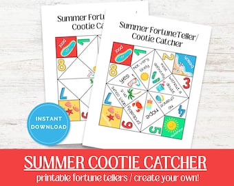 Summer Fortune Teller Printable, Summer Break Cootie Catcher, Summer Party Game Activity, Create Your Own Cootie Catcher, Summer Camp Game