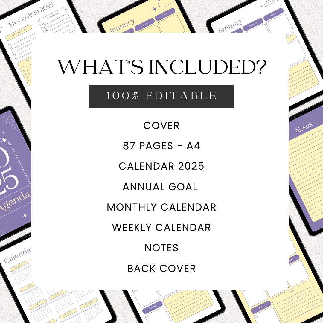 Agenda 2025 Calendar 2025 Printable Digital Planner Planner