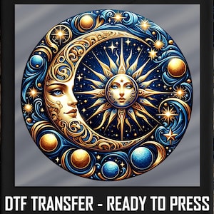 Celestial Moon & Sun DTF Transfer: Mystical Cosmic Art, Astrology Shirt
