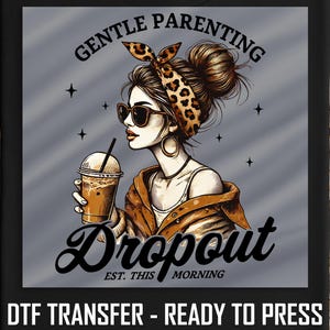 Trendy Coffee Girl DTF Transfer: Leopard Bandana, Ready to Press
