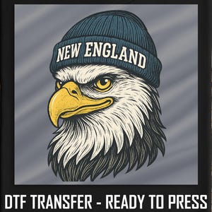 New England Patriots Eagle DTF Transfer | Beanie Football Bird Design | Ready to Press Heat Transfer for Game Day Shirts