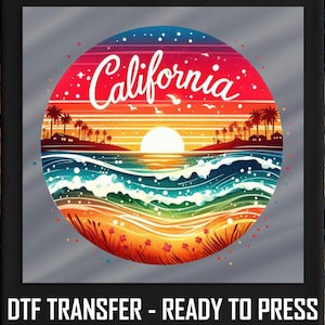 California Sunset Beach DTF Transfer: Retro Coastal Design