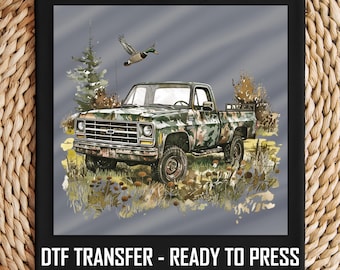 DTF Transfer Camo Truck, Duck and Trees Design, Ready to Press, DIY Rustic Hunting Shirt, Ideal Gift for Nature and Truck Lovers