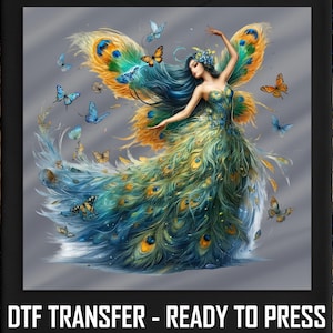Peacock Fairy Goddess DTF Transfer: Magical Fantasy Art Heat Transfer