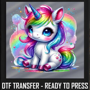 Rainbow Unicorn DTF Transfer, Colorful Magical Design, Ready To Press Iron-On, DIY Fun Project, Easy Application