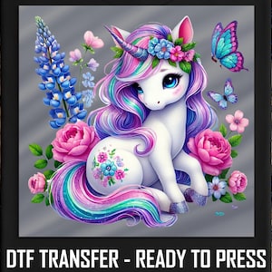 Pastel Unicorn DTF Transfer, Ready To Press Design, Floral Unicorn DIY Iron-On, Magical Decoration for Shirts, Easy To Apply
