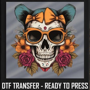 Floral Skull DTF Transfer: Gothic Rock Heat Transfer