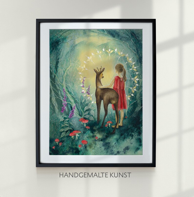 Krafttier Reh, Deko Bilder Wohnzimmer, Reh Aquarell, Wandgemälde, Kunst als Geschenk, spirituelle Bilder, Spirit Animal, Poster Kunstdruck