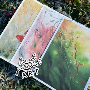 Postkarten Set Wald Fliegenpilz abstraktes Gemälde minimalistische Kunst moderne Malerei Aquarell Grußkarte Natur Geschenk handmade