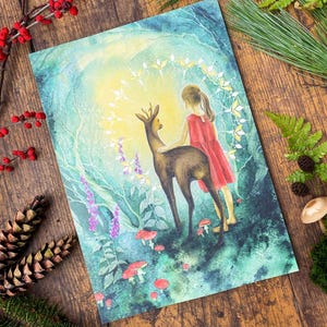 Krafttier Reh, Deko Bilder Wohnzimmer, Reh Aquarell, Wandgemälde, Kunst als Geschenk, spirituelle Bilder, Spirit Animal, Poster Kunstdruck
