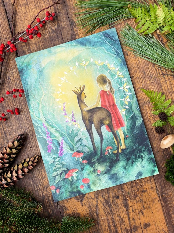 Krafttier Reh, Deko Bilder Wohnzimmer, Reh Aquarell, Wandgemälde, Kunst als Geschenk, spirituelle Bilder, Spirit Animal, Poster Kunstdruck