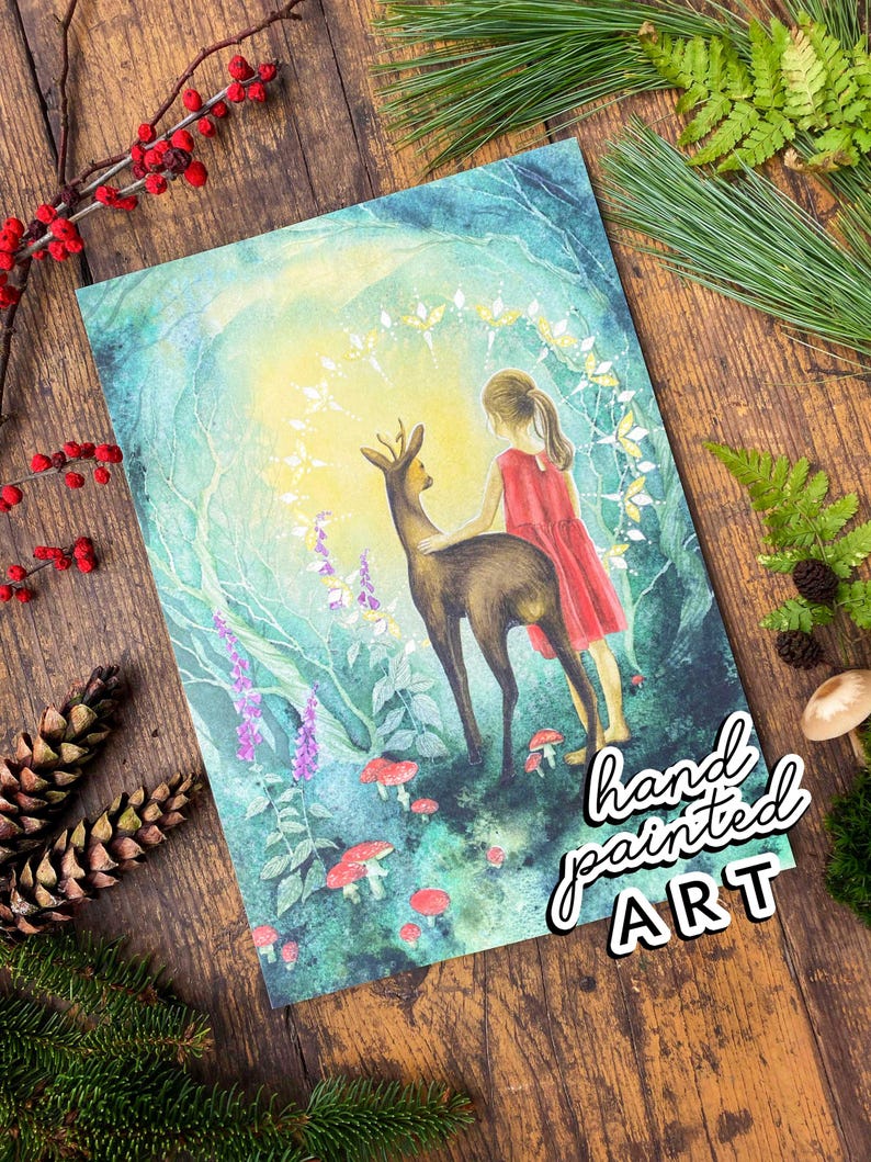 Krafttier Reh, Deko Bilder Wohnzimmer, Reh Aquarell, Wandgemälde, Kunst als Geschenk, spirituelle Bilder, Spirit Animal, Poster Kunstdruck