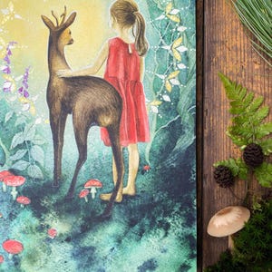 Krafttier Reh, Deko Bilder Wohnzimmer, Reh Aquarell, Wandgemälde, Kunst als Geschenk, spirituelle Bilder, Spirit Animal, Poster Kunstdruck