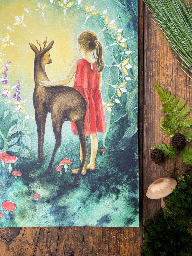 Krafttier Reh, Deko Bilder Wohnzimmer, Reh Aquarell, Wandgemälde, Kunst als Geschenk, spirituelle Bilder, Spirit Animal, Poster Kunstdruck