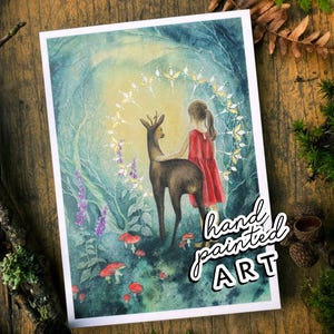 Postal Espíritu animal del bosque oscuro Ciervo Tarjeta de felicitación Cottagecore Impresión artística Naturaleza brujería Postal Forestcore Tarjeta de cervatillo Magia del bosque Arte brujería