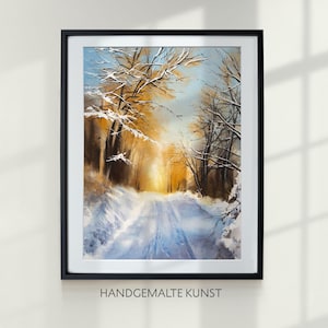 Wall decoration forest living room gift handmade watercolor picture snow hand-painted art winter landscape art print poster Forestcore Artprint