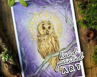 Carte postale Witchy Art Owl Carte postale Spirit Animal Owl Cottagecore Carte de vœux Nature Artprint Carte postale Witchy Forestcore Carte postale magique de la forêt