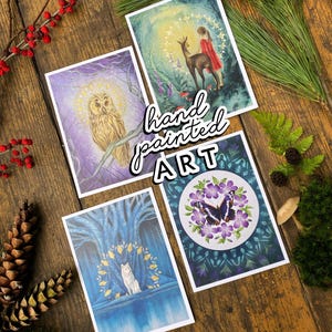 Postkarten Set Cottagecore Spirit Animal Grußkarte Natur witchy postcard artprint Wolf Schmetterling Eule Reh Postkarte Forestcore Krafttier