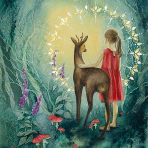 Krafttier Reh, Deko Bilder Wohnzimmer, Reh Aquarell, Wandgemälde, Kunst als Geschenk, spirituelle Bilder, Spirit Animal, Poster Kunstdruck