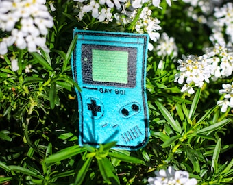 GAY BOI - Blue - Glow in the dark Gameboy parody embroidered patch