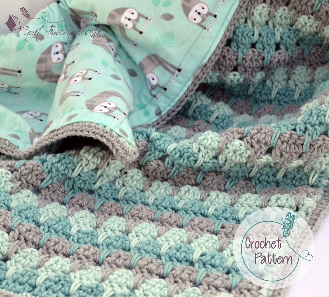 Sloth, Crochet Baby Blanket Pattern, Reversible Baby Blanket, Crochet