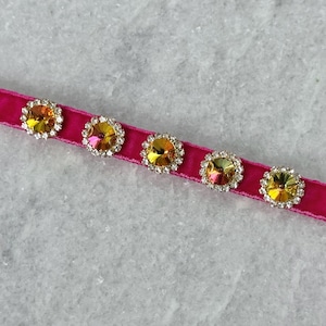 Topaz Sparkle Cat Collar, Breakaway cat collar, Fuchsia velvet collar, Small dog collar, Kitten collar, Velvet pet collar, Luxe cat collar.