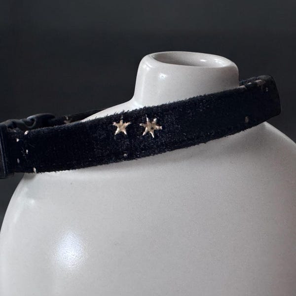 Cat Collar - Black Velvet Cat Collar, Small dog collar, Black and gold velvet cat collar, Celestial cat collar, Black safety Kitten collar.