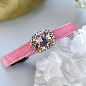 Pink Opulence - Pink velvet Rhinestone Pet Collar, Breakaway safety cat collar, Velvet kitten collar,  Luxe pink velvet pet collar.