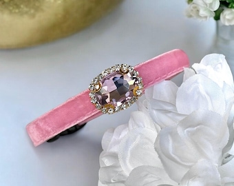 Pink Opulence - Pink velvet Rhinestone Pet Collar, Breakaway safety cat collar, Velvet kitten collar,  Luxe pink velvet pet collar.