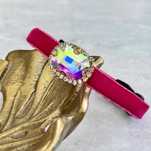 Fuchsia Aurora Luxe Rhinestone Pet Collar, Breakaway cat collar, Velvet collar, Small dog collar, Kitten collar, Cat collar, Bling collar.