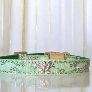 Light Green Embroidered Breakaway Cat Collar, Small Dog Collar, Kitten Collar, Fancy Collar,Light green and pink cat or kitten safety collar