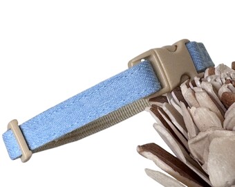 Cat Collar -Light Wash Denim Cat Collar, kitten collar, Small dog collar, Breakaway Pet collar, Soft denim collar, Safety collar.
