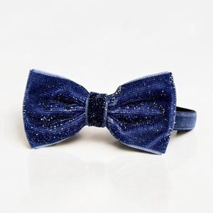 Midnight Dusk - Navy Velvet Bow Tie Cat Collar, Small dog collar, Velvet cat collar, Shimmering bow tie kitten collar, Luxe safety collar.