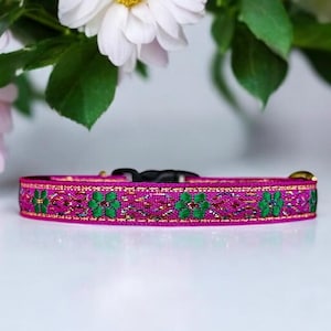 Mystic Garden - Fuchsia Besticktes Katzenhalsband, Kätzchen Halsband, Elegantes und schickes Katzenhalsband.