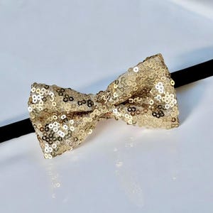 May include: A gold sequined bow tie with a black adjustable strap.
